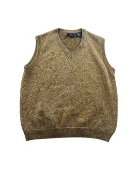 John Blair Mens Vest Sweater Medium Tan Knit V-Neck Fine Menswear Pullover